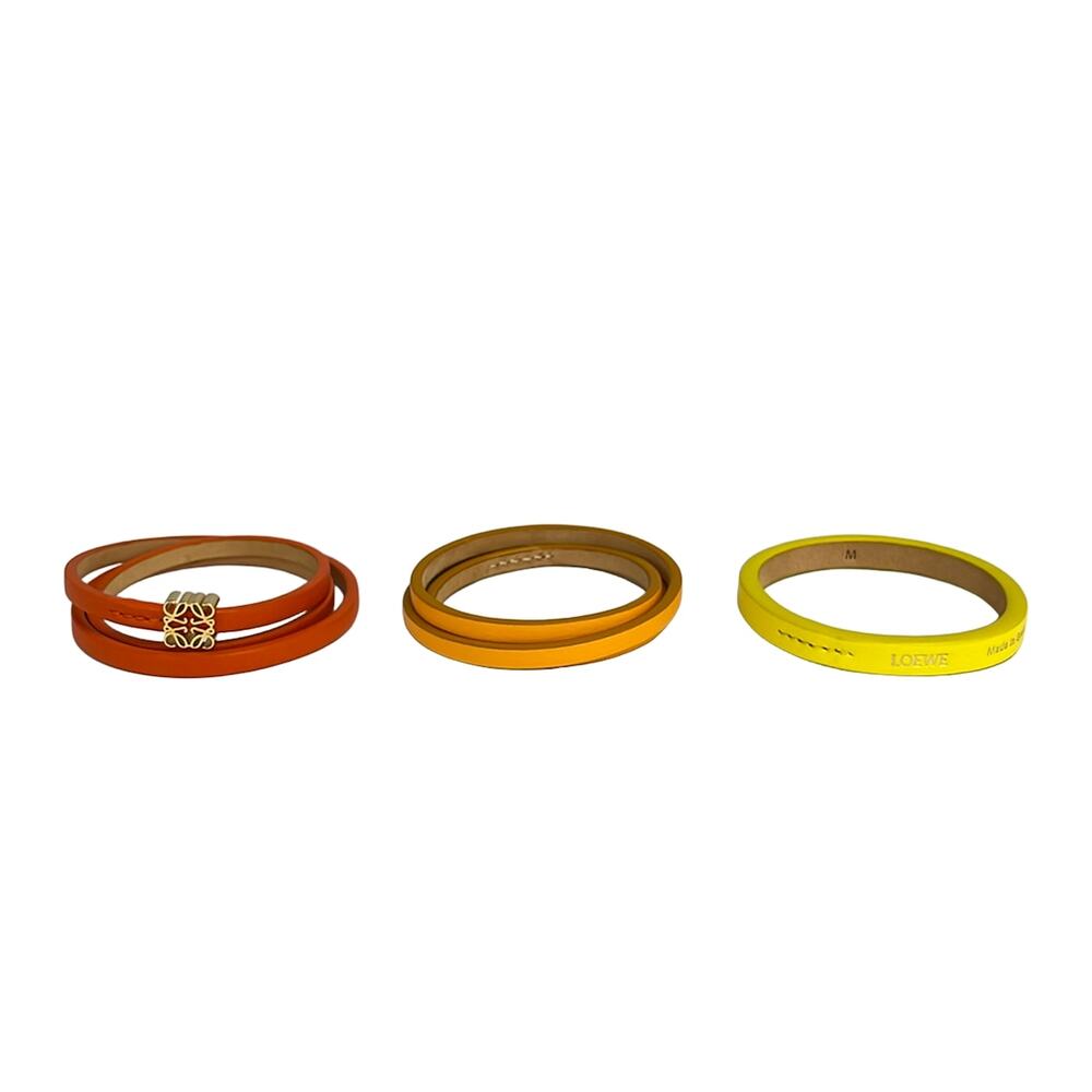 Loewe Twist Double Bracelet Bangle J520240X03 Orange Yellow Calf Skin Hardware